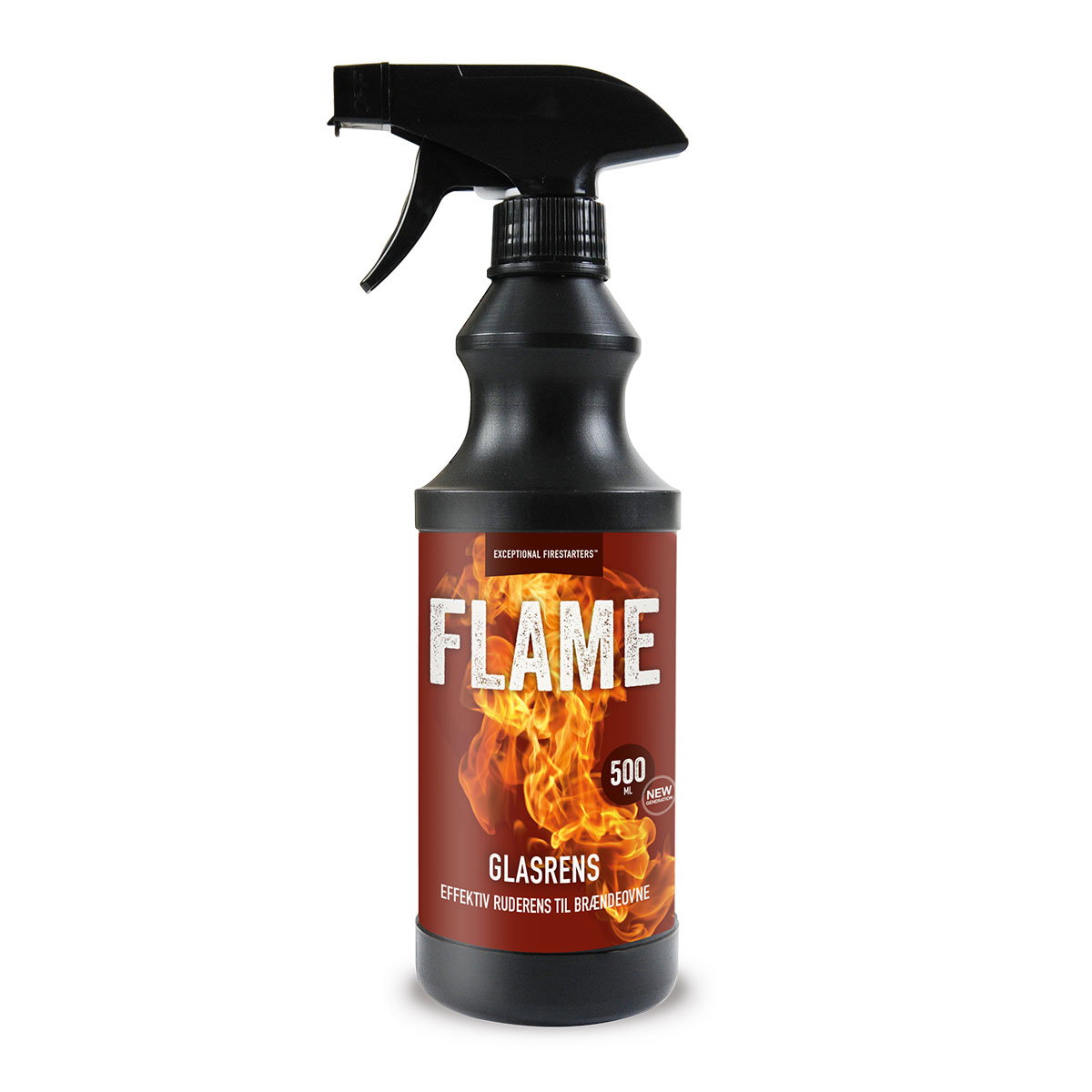 Sprayflaske med FLAME glasrens til brændeovne