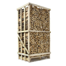 Tørt brænde i pallekasse Stabel tørt brænde i stor pallekasse