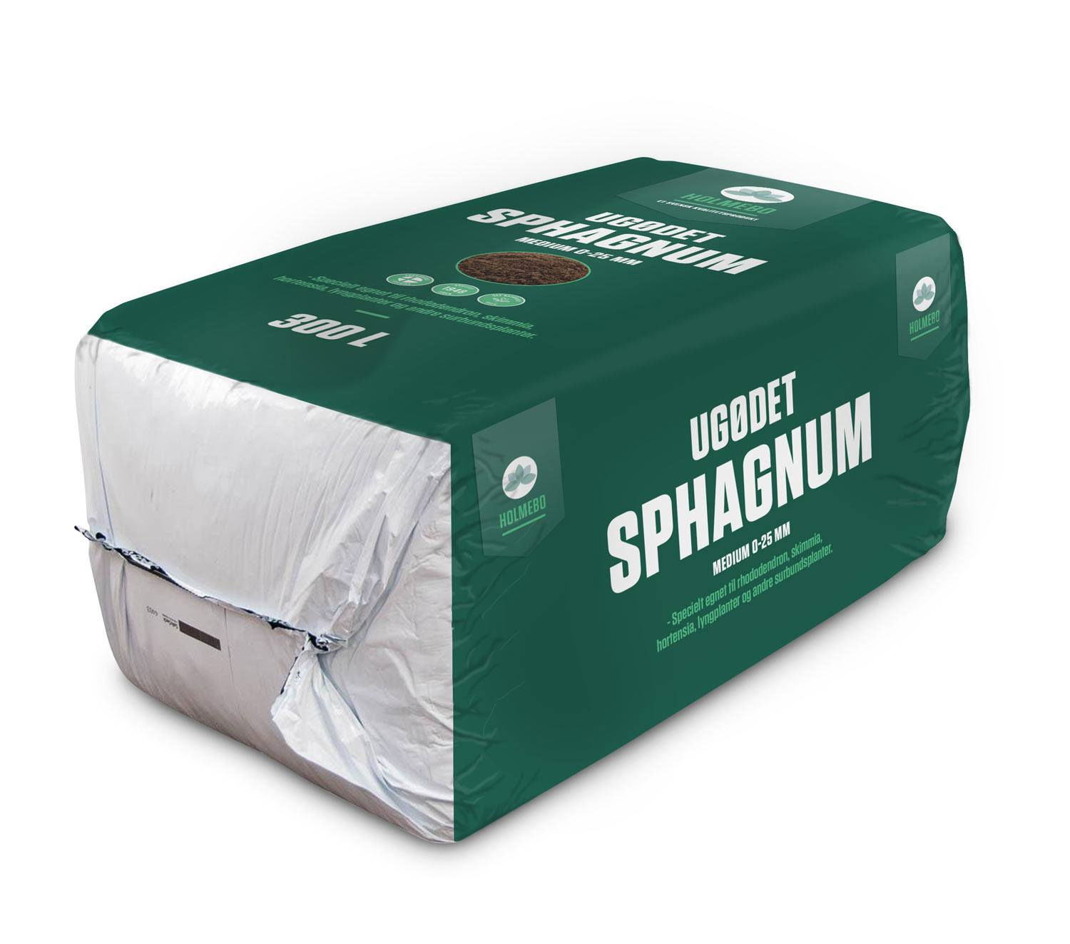 Pose med Holmebo fin sphagnum 0-25 mm, 300 L – lys, ugødet sphagnum fra højmose, velegnet til rhododendron, hortensia og andre surbundsplanter, stimulerer roddannelse og løsner lerjord