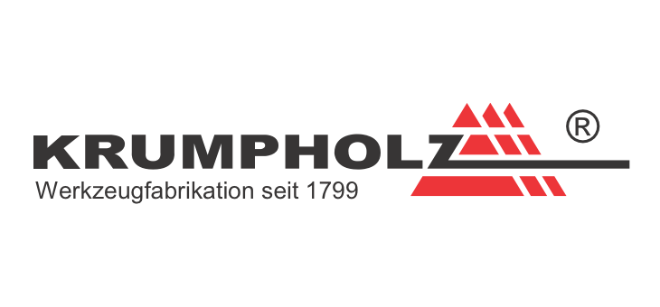 Krumpholz firmalogo med rød trekantgrafik og teksten 'Krumpholz – værktøjsfremstilling siden 1799'