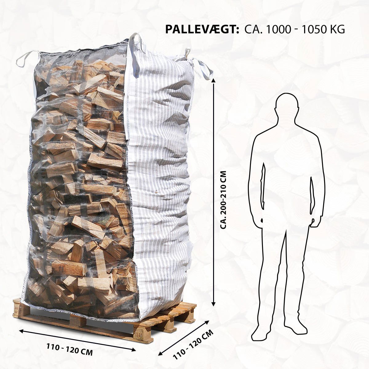 Storsæk med brænde på palle ca. 1000 kg Storsæk med ovntørret brænde på palle ca. 1000 kg