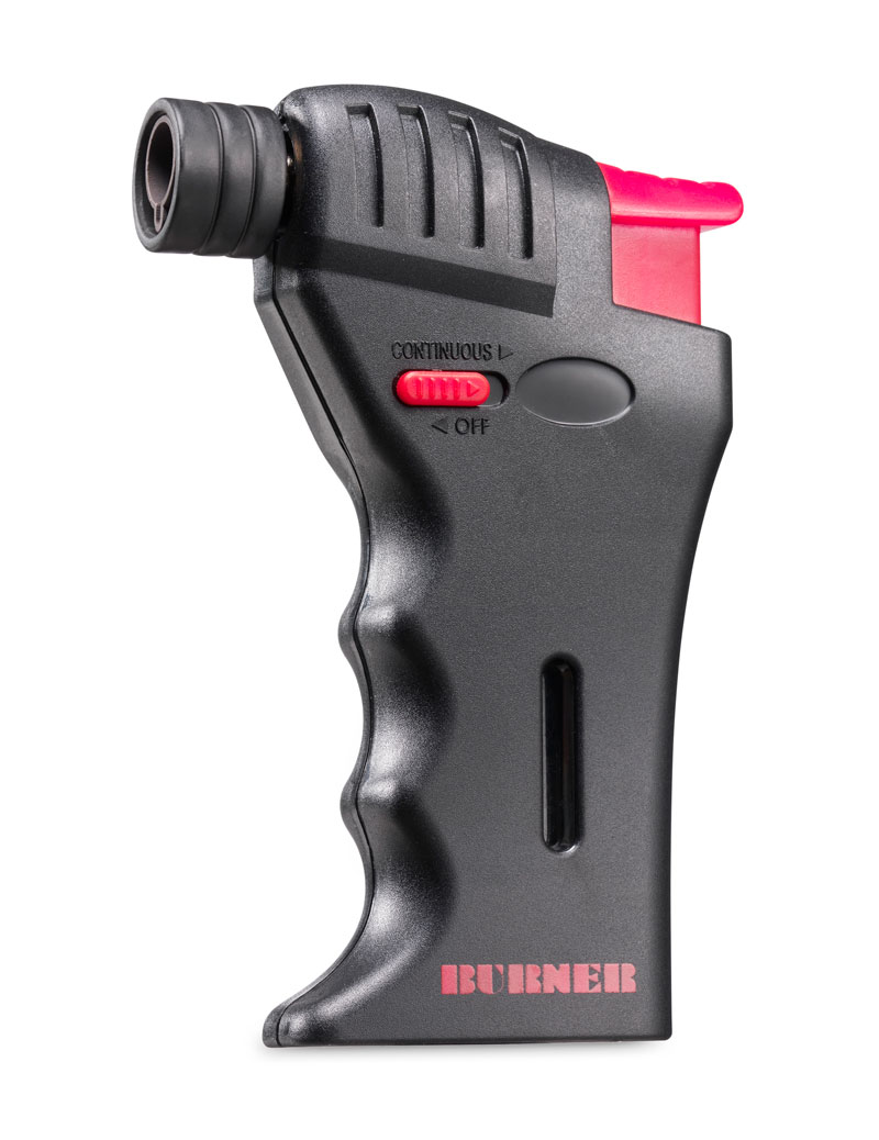 Sort gasbrænder med ergonomisk håndtag Sort håndholdt gasbrænder med rød tænding