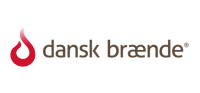 Dansk Brænde® logo med rød flamme og brun tekst på hvid baggrund