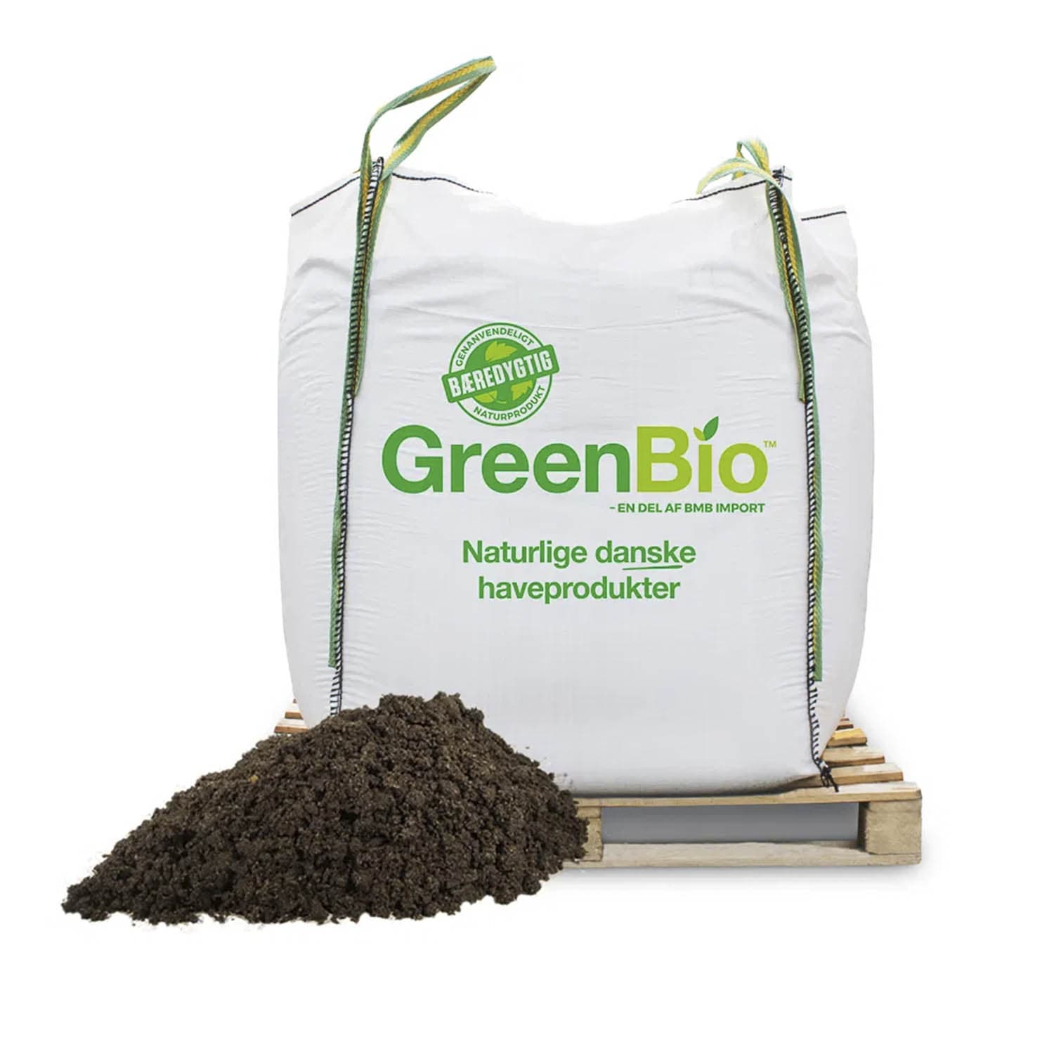 Stor GreenBio bigbag med kompostjord på palle