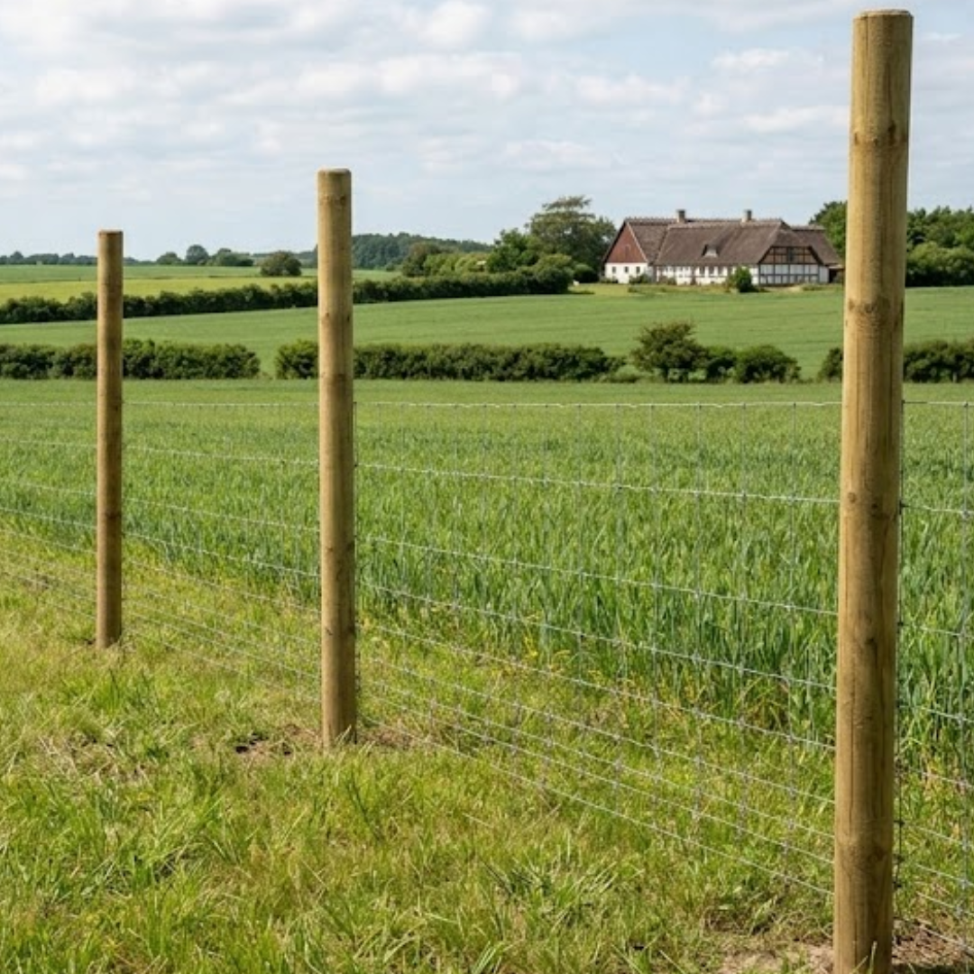 Hegnspæle Ø10 uden spids - 3 m | Trykimprægneret NTR Klasse A, arsenfri - BMB Hegnspæl Ø10 x 3 m uden spids fra BMB, cylinderdrejet fyr, trykimprægneret og arsenfri (NTR Klasse A) – robust hegnspæl til heste, får og køer