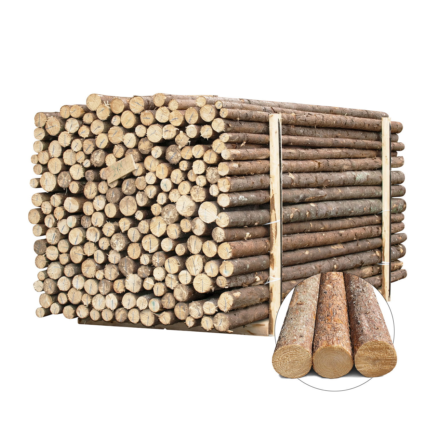 Granrafter med bark 220 cm - BMB | Holdbare raftehegn og afskærmning BMB granrafter med bark, længde 220 cm – stablet bundt af robuste grantræsrafter til raftehegn, afskærmning og udendørsprojekter; naturligt harpiksbeskyttet mod råd og svamp