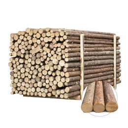 Granrafter med bark 220 cm - BMB | Holdbare raftehegn og afskærmning BMB granrafter med bark, længde 220 cm – stablet bundt af robuste grantræsrafter til raftehegn, afskærmning og udendørsprojekter; naturligt harpiksbeskyttet mod råd og svamp