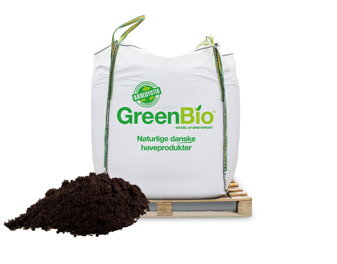 Bigbag med GreenBio naturlig dansk havejord på palle