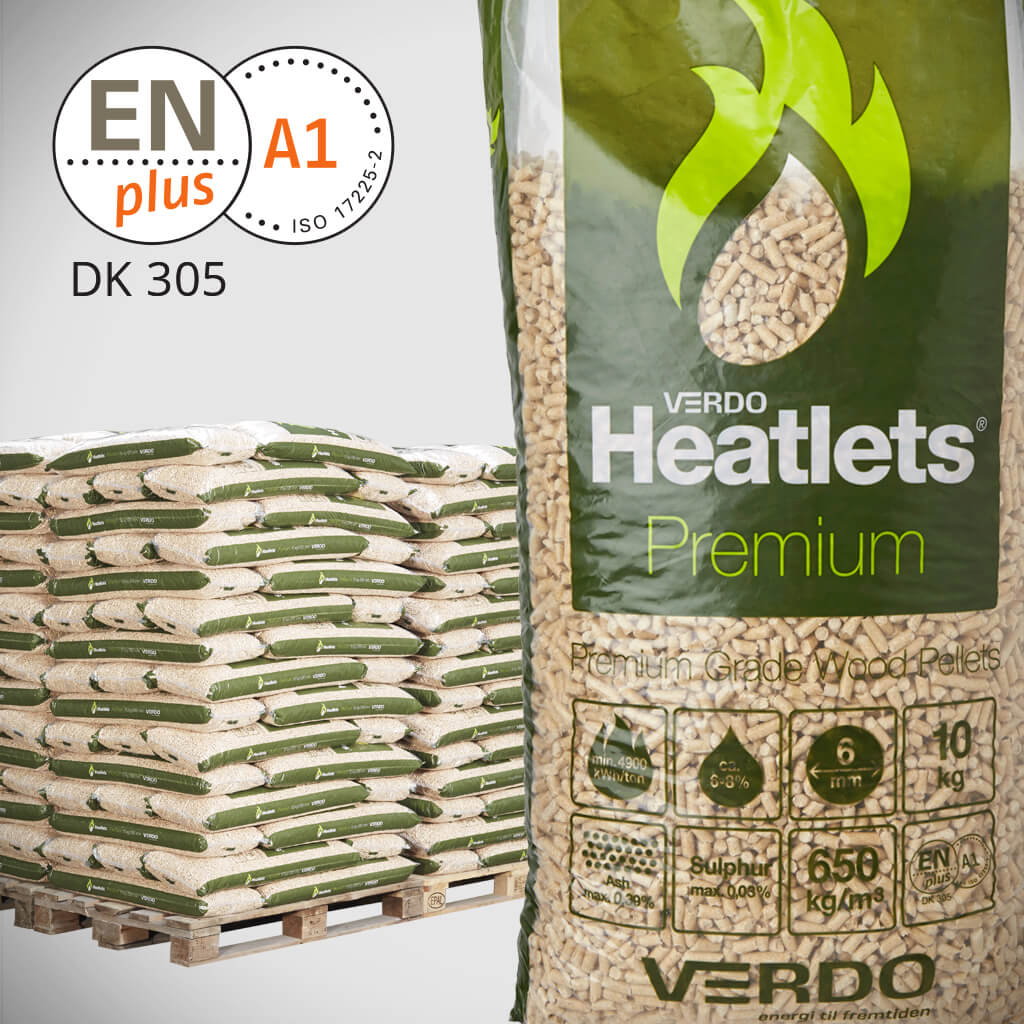 Palle med VERDO Heatlets Premium træpiller ENplus A1