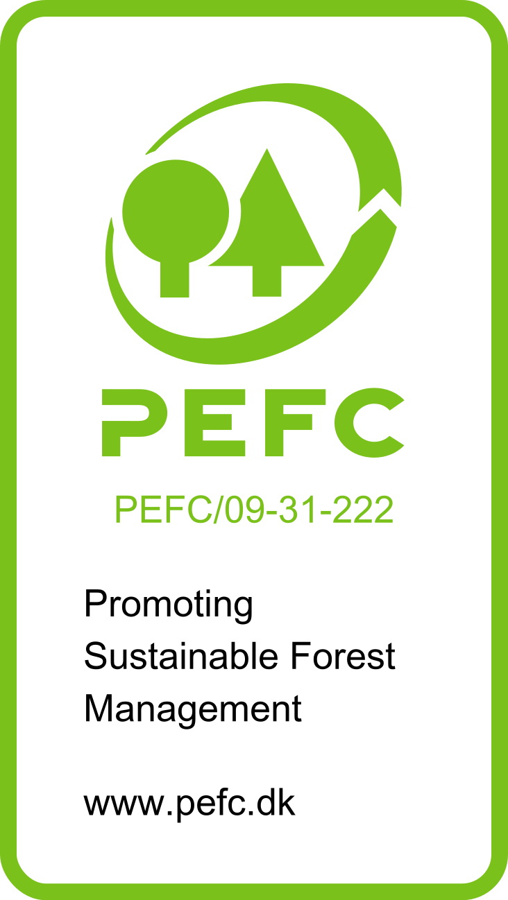 PEFC-certificeret bæredygtigt træ PEFC-logo for bæredygtigt skovbrug