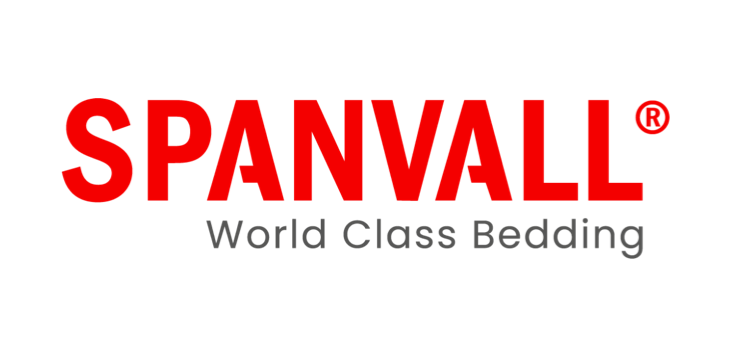 SPANVALL® logo – World Class Bedding Rødt SPANVALL® logo med grå teksten "World Class Bedding" under
