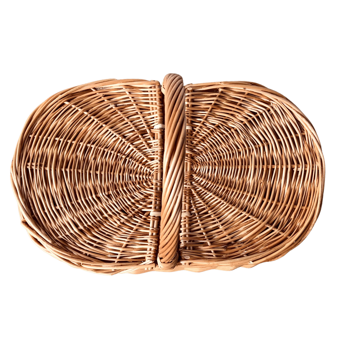 Oval fletkurv i naturflet med hank Oval flettet kurv i naturmateriale med bærehank