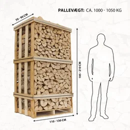 Brændetårn på palle ca. 1.000 kg Brændetårn på palle med mål og vægtangivelse