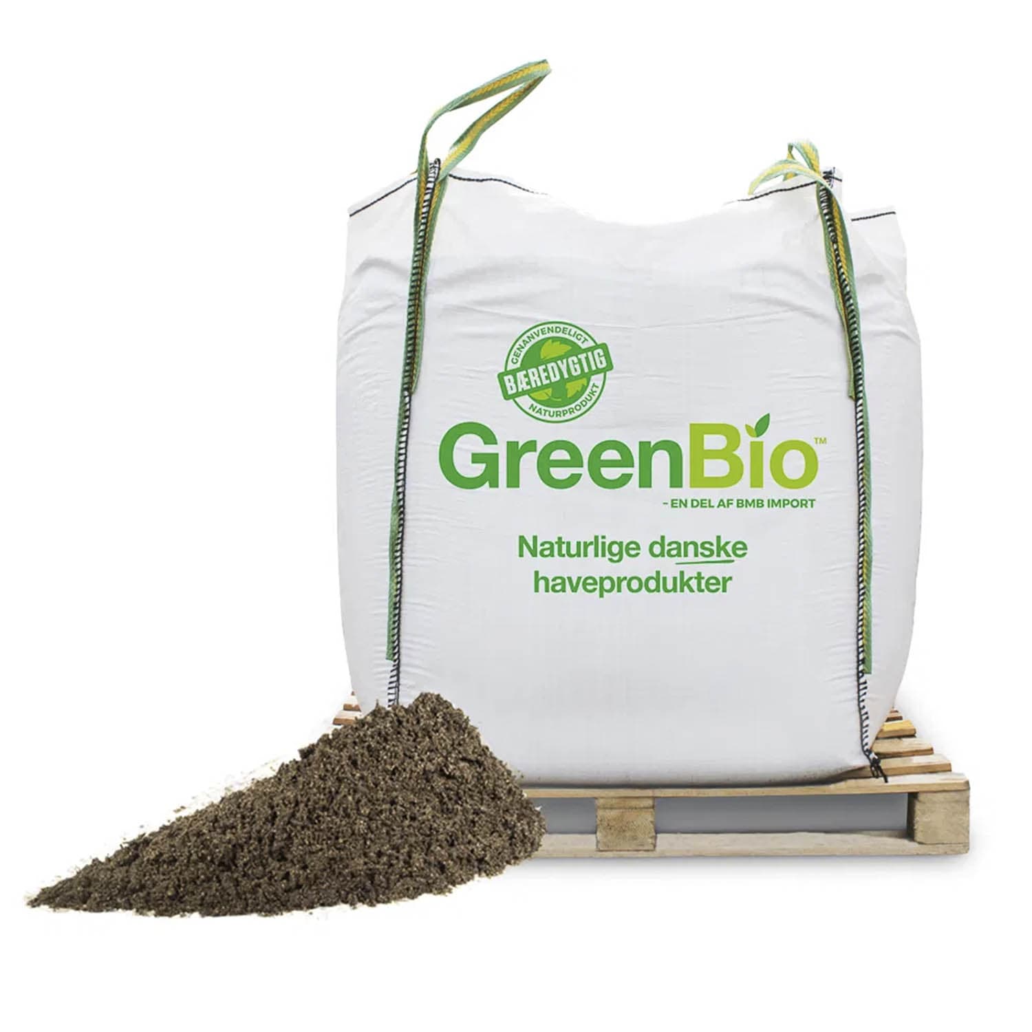 Stor GreenBio bigbag med jord på palle