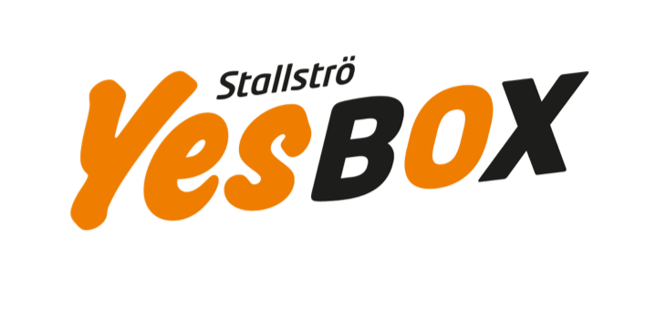 YesBOX-logo med teksten Stallströ i orange og sort