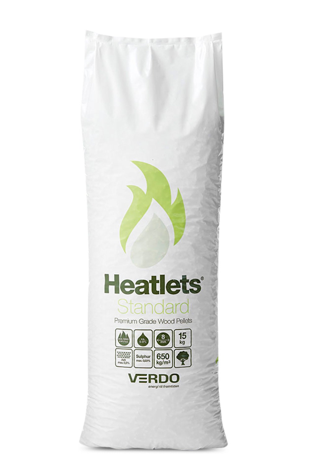 Heatlets Standard træpiller 15 kg Sæk med Heatlets Standard træpiller 15 kg