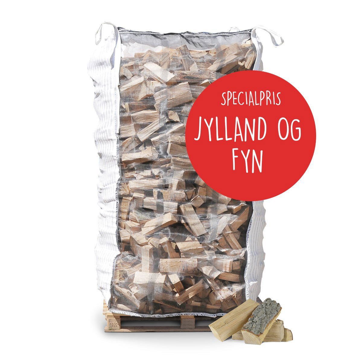 Brænde i bigbag på palle, specialpris Stor bigbag med brænde på palle, Jylland og Fyn