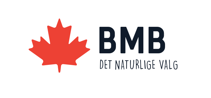 BMB-logo: Det naturlige valg BMB-logo med rød lønneblad og teksten "BMB – Det naturlige valg"
