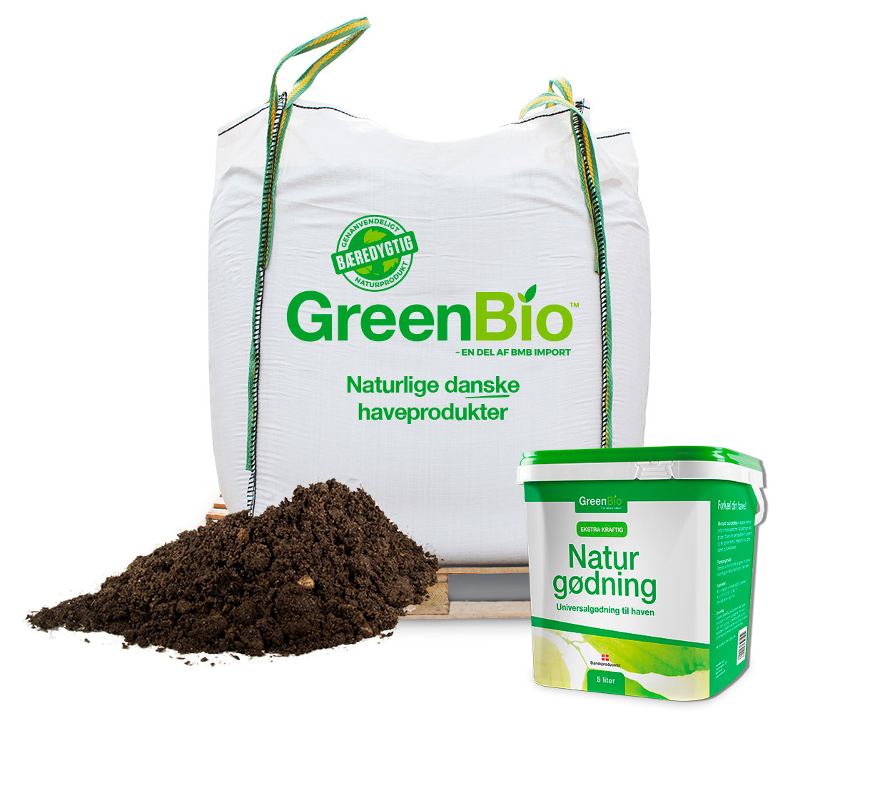 GreenBio naturgødning i bigbag og spand til haven