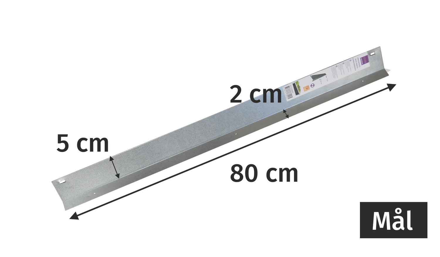 Galvaniseret stålbedkant, længde 80 cm, højde 5 cm